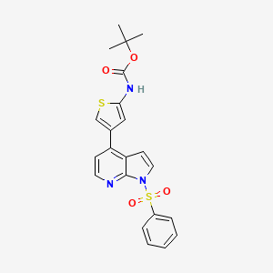 molecular formula C22H21N3O4S2 B12628774 Carbamic acid, N-[4-[1-(phenylsulfonyl)-1H-pyrrolo[2,3-b]pyridin-4-yl]-2-thienyl]-, 1,1-dimethylethyl ester 