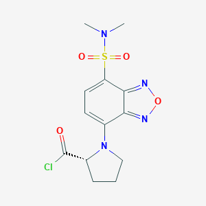 molecular formula C13H15ClN4O4S B126291 (R)-(+)-4-(N,N-Dimethylaminosulfonyl)-7-(2-chloroformylpyrrolidin-1-yl)-2,1,3-benzoxadiazole CAS No. 150993-62-7