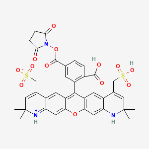 molecular formula C37H33N3O13S2 B1262930 [13-[2-carboxy-5-(2,5-dioxopyrrolidin-1-yl)oxycarbonylphenyl]-7,7,19,19-tetramethyl-17-(sulfomethyl)-2-oxa-20-aza-6-azoniapentacyclo[12.8.0.03,12.05,10.016,21]docosa-1(14),3,5,8,10,12,15,17,21-nonaen-9-yl]methanesulfonate 