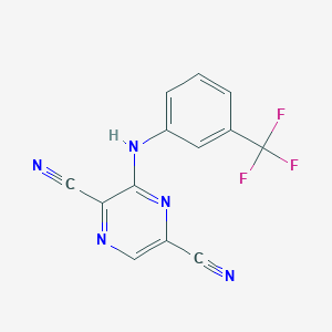 molecular formula C13H6F3N5 B1262972 3-((3-(trifluoromethyl)phenyl)amino)pyrazine-2,5-dicarbonitrile CAS No. 918410-45-4