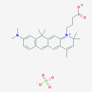 molecular formula C28H35ClN2O6 B1262986 1-(3-Carboxypropyl)-9-(dimethylamino)-2,2,4,11,11-pentamethyl-2,11-dihydronaphtho[2,3-g]quinolinium perchlorate 