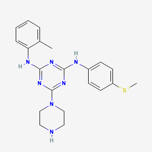 2-N-(2-methylphenyl)-4-N-(4-methylsulfanylphenyl)-6-piperazin-1-yl-1,3,5-triazine-2,4-diamine