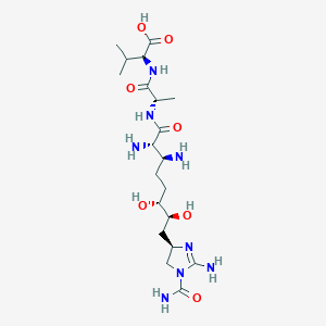 molecular formula C20H38N8O7 B1263027 (2S)-2-[[(2S)-2-[[(2S,3S,6R,7S)-2,3-diamino-8-[(4R)-2-amino-1-carbamoyl-4,5-dihydroimidazol-4-yl]-6,7-dihydroxyoctanoyl]amino]propanoyl]amino]-3-methylbutanoic acid 