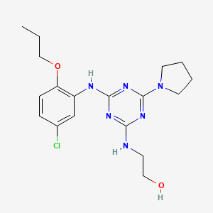 molecular formula C18H25ClN6O2 B1263035 2-[[4-(5-Chloro-2-propoxyanilino)-6-(1-pyrrolidinyl)-1,3,5-triazin-2-yl]amino]ethanol 