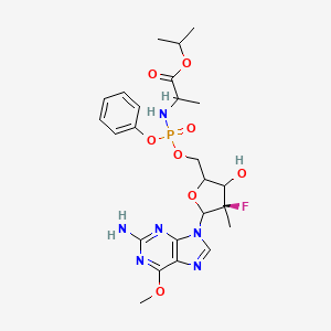 molecular formula C24H32FN6O8P B12630844 propan-2-yl 2-[[[(4R)-5-(2-amino-6-methoxypurin-9-yl)-4-fluoro-3-hydroxy-4-methyloxolan-2-yl]methoxy-phenoxyphosphoryl]amino]propanoate 