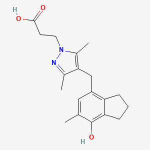 molecular formula C19H24N2O3 B1263094 3-(4-((7-Hydroxy-6-methyl-2,3-dihydro-1H-inden-4-YL)methyl)-3,5-dimethyl-1H-pyrazol-1-YL)propanoic acid CAS No. 1092551-88-6