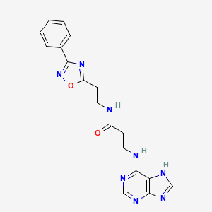 molecular formula C18H18N8O2 B12631155 N-[2-(3-phenyl-1,2,4-oxadiazol-5-yl)ethyl]-3-(7H-purin-6-ylamino)propanamide 