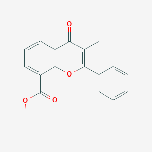 molecular formula C18H14O4 B126312 Methyl 3-methyl-4-oxo-2-phenylchromene-8-carboxylate CAS No. 90101-87-4
