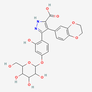 molecular formula C24H24N2O11 B12631883 4-(2,3-dihydro-1,4-benzodioxin-6-yl)-3-[2-hydroxy-4-[3,4,5-trihydroxy-6-(hydroxymethyl)oxan-2-yl]oxyphenyl]-1H-pyrazole-5-carboxylic acid 