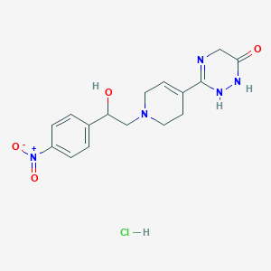 molecular formula C16H20ClN5O4 B126319 1,2,4-Triazin-6(1H)-one, 2,5-dihydro-3-(1,2,3,6-tetrahydro-1-(2-hydroxy-2-(4-nitrophenyl)ethyl)-4-pyridinyl)-, hydrochloride CAS No. 151092-59-0