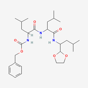molecular formula C28H45N3O6 B12632097 benzyl N-[1-[[1-[[1-(1,3-dioxolan-2-yl)-3-methylbutyl]amino]-4-methyl-1-oxopentan-2-yl]amino]-4-methyl-1-oxopentan-2-yl]carbamate 
