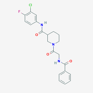 molecular formula C21H21ClFN3O3 B12632135 N-(3-chloro-4-fluorophenyl)-1-[N-(phenylcarbonyl)glycyl]piperidine-3-carboxamide 