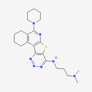 molecular formula C22H31N7S B12632228 N',N'-dimethyl-N-(8-piperidin-1-yl-11-thia-9,14,15,16-tetrazatetracyclo[8.7.0.02,7.012,17]heptadeca-1(10),2(7),8,12(17),13,15-hexaen-13-yl)propane-1,3-diamine 