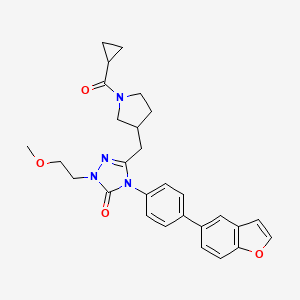 molecular formula C28H30N4O4 B12632275 3H-1,2,4-Triazol-3-one, 4-[4-(5-benzofuranyl)phenyl]-5-[[(3S)-1-(cyclopropylcarbonyl)-3-pyrrolidinyl]methyl]-2,4-dihydro-2-(2-methoxyethyl)- 