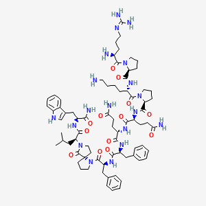 molecular formula C74H105N19O13 B1263237 (2S)-2-[[(2S)-1-[(2S)-6-amino-2-[[(2S)-1-[(2S)-2-amino-5-(diaminomethylideneamino)pentanoyl]pyrrolidine-2-carbonyl]amino]hexanoyl]pyrrolidine-2-carbonyl]amino]-N-[(2S)-5-amino-1-[[(2S)-1-[[(2S)-1-[(5S)-7-[(2S)-1-[[(2S)-1-amino-3-(1H-indol-3-yl)-1-oxopropan-2-yl]amino]-4-methyl-1-oxopentan-2-yl]-6-oxo-1,7-diazaspiro[4.4]nonan-1-yl]-1-oxo-3-phenylpropan-2-yl]amino]-1-oxo-3-phenylpropan-2-yl]amino]-1,5-dioxopentan-2-yl]pentanediamide CAS No. 127493-01-0