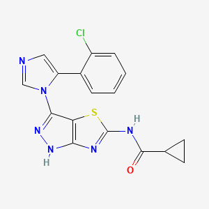 molecular formula C17H13ClN6OS B12632594 Cyclopropanecarboxamide, N-[3-[5-(2-chlorophenyl)-1H-imidazol-1-yl]-1H-pyrazolo[3,4-d]thiazol-5-yl]- 