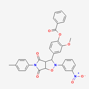 molecular formula C32H25N3O8 B12632697 2-methoxy-4-[5-(4-methylphenyl)-2-(3-nitrophenyl)-4,6-dioxohexahydro-2H-pyrrolo[3,4-d][1,2]oxazol-3-yl]phenyl benzoate 