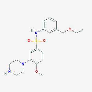 molecular formula C20H27N3O4S B12632718 Benzenesulfonamide, N-[3-(ethoxymethyl)phenyl]-4-methoxy-3-(1-piperazinyl)- 