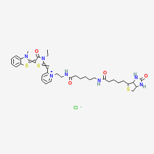 molecular formula C37H48ClN7O4S3 B12632733 N-[2-[2-[[3-ethyl-5-(3-methyl-1,3-benzothiazol-2-ylidene)-4-oxo-1,3-thiazolidin-2-ylidene]methyl]pyridin-1-ium-1-yl]ethyl]-6-[5-(2-oxo-1,3,3a,4,6,6a-hexahydrothieno[3,4-d]imidazol-4-yl)pentanoylamino]hexanamide;chloride 