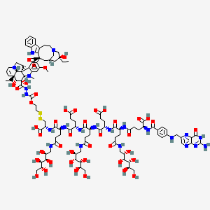 molecular formula C111H156N22O43S2 B1263567 (2S)-2-[[4-[(2-amino-4-oxo-3H-pteridin-6-yl)methylamino]benzoyl]amino]-5-[[(2S)-1-[[(2S)-4-carboxy-1-[[(2S)-1-[[(2S)-4-carboxy-1-[[(2S)-1-[[(1R)-1-carboxy-2-[2-[[[(1R,9R,10S,11R,12R,19R)-12-ethyl-4-[(13S,15R,17S)-17-ethyl-17-hydroxy-13-methoxycarbonyl-1,11-diazatetracyclo[13.3.1.04,12.05,10]nonadeca-4(12),5,7,9-tetraen-13-yl]-10,11-dihydroxy-5-methoxy-8-methyl-8,16-diazapentacyclo[10.6.1.01,9.02,7.016,19]nonadeca-2,4,6,13-tetraene-10-carbonyl]amino]carbamoyloxy]ethyldisulfanyl]ethyl]amino]-1,5-dioxo-5-[[(2S,3R,4R,5R)-2,3,4,5,6-pentahydroxyhexyl]amino]pentan-2-yl]amino]-1-oxobutan-2-yl]amino]-1,5-dioxo-5-[[(2S,3R,4R,5R)-2,3,4,5,6-pentahydroxyhexyl]amino]pentan-2-yl]amino]-1-oxobutan-2-yl]amino]-1,5-dioxo-5-[[(2S,3R,4R,5R)-2,3,4,5,6-pentahydroxyhexyl]amino]pentan-2-yl]amino]-5-oxopentanoic acid 