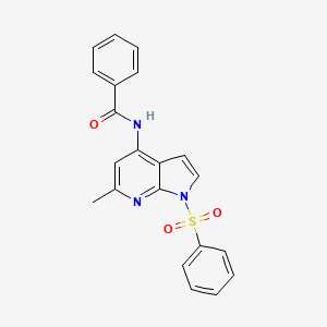 molecular formula C21H17N3O3S B12635822 Benzamide, N-[6-methyl-1-(phenylsulfonyl)-1H-pyrrolo[2,3-b]pyridin-4-yl]- 