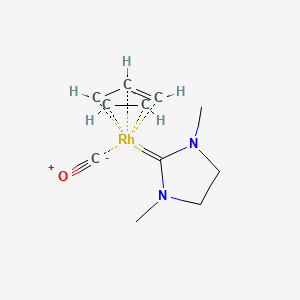 molecular formula C11H15N2ORh- B1263589 Carbonyl(eta(5)-cyclopentadienyl)(1,3-dimethylimidazolidin-2-ylidene)rhodium 
