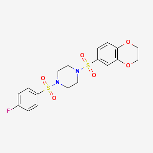 molecular formula C18H19FN2O6S2 B1263703 1-(2,3-Dihydro-1,4-benzodioxin-6-ylsulfonyl)-4-(4-fluorophenyl)sulfonylpiperazine 