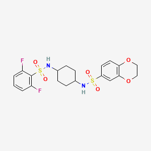 molecular formula C20H22F2N2O6S2 B1263883 N-[4-[(2,6-difluorophenyl)sulfonylamino]cyclohexyl]-2,3-dihydro-1,4-benzodioxin-6-sulfonamide 