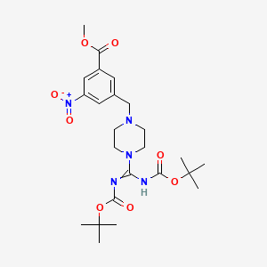 molecular formula C24H35N5O8 B12639762 Benzoic acid, 3-[[4-[[[(1,1-dimethylethoxy)carbonyl]amino][[(1,1-dimethylethoxy)carbonyl]imino]methyl]-1-piperazinyl]methyl]-5-nitro-, methyl ester CAS No. 1379574-07-8