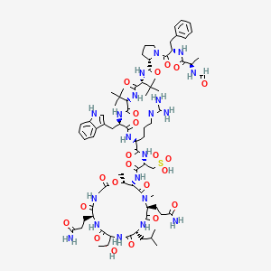 molecular formula C77H116N20O22S B1263998 (2S)-3-[[(6S,9S,12R,15S,18S,19R)-6,15-bis(3-amino-3-oxopropyl)-9-[(1R)-1-hydroxyethyl]-16,19-dimethyl-12-(2-methylpropyl)-2,5,8,11,14,17-hexaoxo-1-oxa-4,7,10,13,16-pentazacyclononadec-18-yl]amino]-2-[[(2S)-5-(diaminomethylideneamino)-2-[[(2R)-2-[[(2S)-2-[[(2R)-2-[[(2S)-1-[(2S)-2-[[(2R)-2-formamidopropanoyl]amino]-3-phenylpropanoyl]pyrrolidine-2-carbonyl]amino]-3,3-dimethylbutanoyl]amino]-3,3-dimethylbutanoyl]amino]-3-(1H-indol-3-yl)propanoyl]amino]pentanoyl]amino]-3-oxopropane-1-sulfonic acid CAS No. 94552-47-3