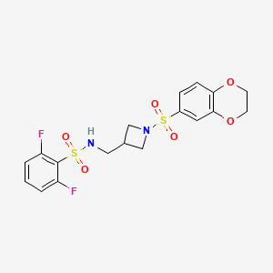 molecular formula C18H18F2N2O6S2 B1264004 N-[[1-(2,3-dihydro-1,4-benzodioxin-6-ylsulfonyl)-3-azetidinyl]methyl]-2,6-difluorobenzenesulfonamide 