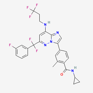 molecular formula C27H23F6N5O B12640655 Benzamide, N-cyclopropyl-4-[6-[difluoro(3-fluorophenyl)methyl]-8-[(3,3,3-trifluoropropyl)amino]imidazo[1,2-b]pyridazin-3-yl]-2-methyl- 