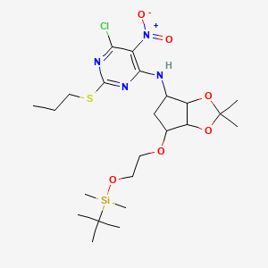 molecular formula C23H39ClN4O6SSi B12640724 N-((3aS,4R,6S,6aR)-6-(2-((tert-butyldimethylsilyl)oxy)ethoxy)-2,2-dimethyltetrahydro-3aH-cyclopenta[d][1,3]dioxol-4-yl)-6-chloro-5-nitro-2-(propylthio)pyrimidin-4-amine 