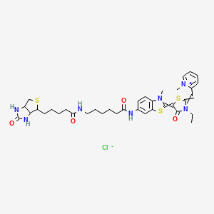 molecular formula C36H46ClN7O4S3 B12641039 N-[2-[3-ethyl-2-[(1-methylpyridin-1-ium-2-yl)methylidene]-4-oxo-1,3-thiazolidin-5-ylidene]-3-methyl-1,3-benzothiazol-6-yl]-6-[5-(2-oxo-1,3,3a,4,6,6a-hexahydrothieno[3,4-d]imidazol-4-yl)pentanoylamino]hexanamide;chloride 