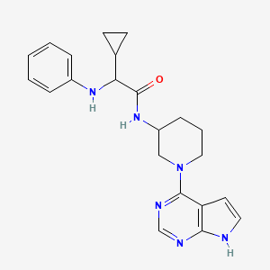 molecular formula C22H26N6O B12641655 Cyclopropaneacetamide, alpha-(phenylamino)-N-[(3R)-1-(7H-pyrrolo[2,3-d]pyrimidin-4-yl)-3-piperidinyl]-, (alphaR)- 