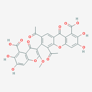 molecular formula C29H18O15 B1264195 2,3-Dihydroxy-5,7-diacetyl-6-(2-methoxy-4-oxo-5-carboxy-6,7-dihydroxy-4H-1-benzopyran-3-yl)-9-oxo-9H-xanthene-1-carboxylic acid 