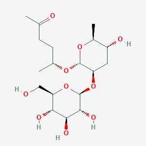 molecular formula C18H32O10 B1264198 (2R)-5-oxohexan-2-yl 3,6-dideoxy-2-O-beta-D-glucopyranosyl-alpha-L-arabino-hexopyranoside 