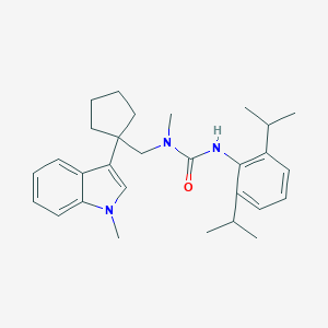 molecular formula C29H39N3O B126421 Urea, N'-(2,6-bis(1-methylethyl)phenyl)-N-methyl-N-((1-(1-methyl-1H-indol-3-yl)cyclopentyl)methyl)- CAS No. 145131-58-4