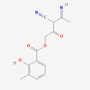 molecular formula C14H14N2O4 B1264276 2-Hydroxy-3-methylbenzoic acid (3-cyano-4-imino-2-oxopentyl) ester 