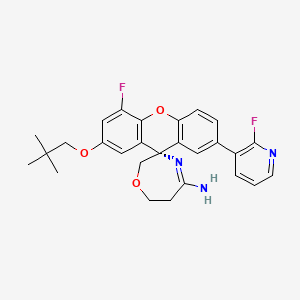 molecular formula C27H27F2N3O3 B12643286 Spiro[1,4-oxazepine-3(2H),9'-[9H]xanthen]-5-amine, 2'-(2,2-dimethylpropoxy)-4'-fluoro-7'-(2-fluoro-3-pyridinyl)-6,7-dihydro-, (3S)- 