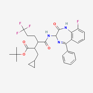 molecular formula C30H33F4N3O4 B12643455 Cyclopropanepropanoic acid, alpha-[(1R)-4,4,4-trifluoro-1-[[[(3S)-9-fluoro-2,3-dihydro-2-oxo-5-phenyl-1H-1,4-benzodiazepin-3-yl]amino]carbonyl]butyl]-, 1,1-dimethylethyl ester, (alphaS)- 