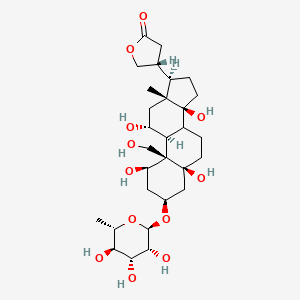 molecular formula C29H46O12 B1264362 (4R)-4-[(1R,3S,5S,9S,10R,11R,13R,14S,17R)-1,5,11,14-tetrahydroxy-10-(hydroxymethyl)-13-methyl-3-[(2R,3R,4R,5R,6S)-3,4,5-trihydroxy-6-methyloxan-2-yl]oxy-2,3,4,6,7,8,9,11,12,15,16,17-dodecahydro-1H-cyclopenta[a]phenanthren-17-yl]oxolan-2-one 
