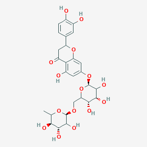 molecular formula C27H32O15 B1264422 2-(3,4-dihydroxyphenyl)-5-hydroxy-7-[(2S,4R,5S)-3,4,5-trihydroxy-6-[[(2R,4R,5R)-3,4,5-trihydroxy-6-methyloxan-2-yl]oxymethyl]oxan-2-yl]oxy-2,3-dihydrochromen-4-one 