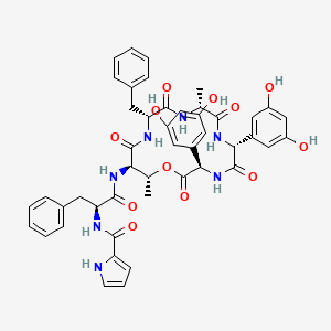N-[(2S)-1-[[(3R,6R,9R,12R,15R,16R)-12-benzyl-3,6-bis(3,5-dihydroxyphenyl)-9,16-dimethyl-2,5,8,11,14-pentaoxo-1-oxa-4,7,10,13-tetrazacyclohexadec-15-yl]amino]-1-oxo-3-phenylpropan-2-yl]-1H-pyrrole-2-carboxamide