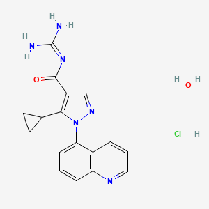 molecular formula C17H19ClN6O2 B1264605 Zoniporide hydrochloride hydrate CAS No. 863406-85-3