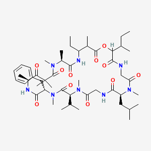molecular formula C50H80N8O11 B12646898 (8S,14S,17S,20S,25S)-17-benzyl-2-butan-2-yl-28-ethyl-7,13,16,20,22,22,24,25,29-nonamethyl-8-(2-methylpropyl)-14-propan-2-yl-1-oxa-4,7,10,13,16,19,24,27-octazacyclotriacontane-3,6,9,12,15,18,21,23,26,30-decone CAS No. 122054-77-7