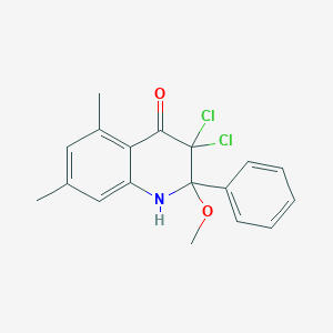 molecular formula C18H17Cl2NO2 B126470 3,3-dichloro-2-methoxy-5,7-dimethyl-2-phenyl-1H-quinolin-4-one CAS No. 147779-32-6