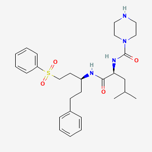 molecular formula C28H40N4O4S B1264841 N-{(1r)-3-Phenyl-1-[2-(Phenylsulfonyl)ethyl]propyl}-N~2~-(Piperazin-1-Ylcarbonyl)-L-Leucinamide 