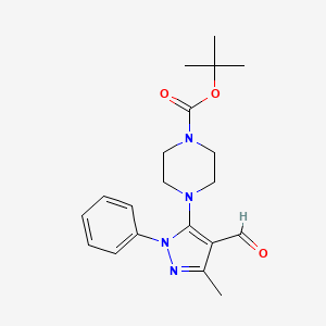 molecular formula C20H26N4O3 B12649452 1-Piperazinecarboxylic acid, 4-(4-formyl-3-methyl-1-phenyl-1H-pyrazol-5-yl)-, 1,1-dimethylethyl ester 