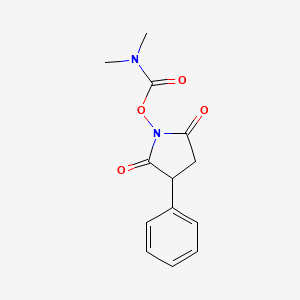 molecular formula C13H14N2O4 B12649926 2,5-Dioxo-3-phenylpyrrolidin-1-yl dimethylcarbamate 